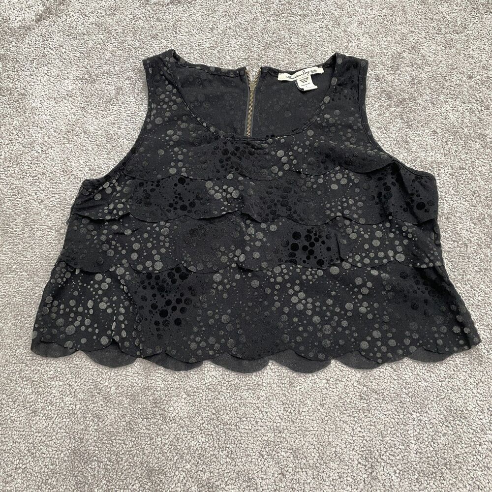 American Rag Cie Layered Tank Cropped Top Juniors Large Black Polka Nylon Casual